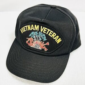 Vietnam Veteran Patch Vintage Made in USA Hat Cap Adjustable‎ Snapback Black